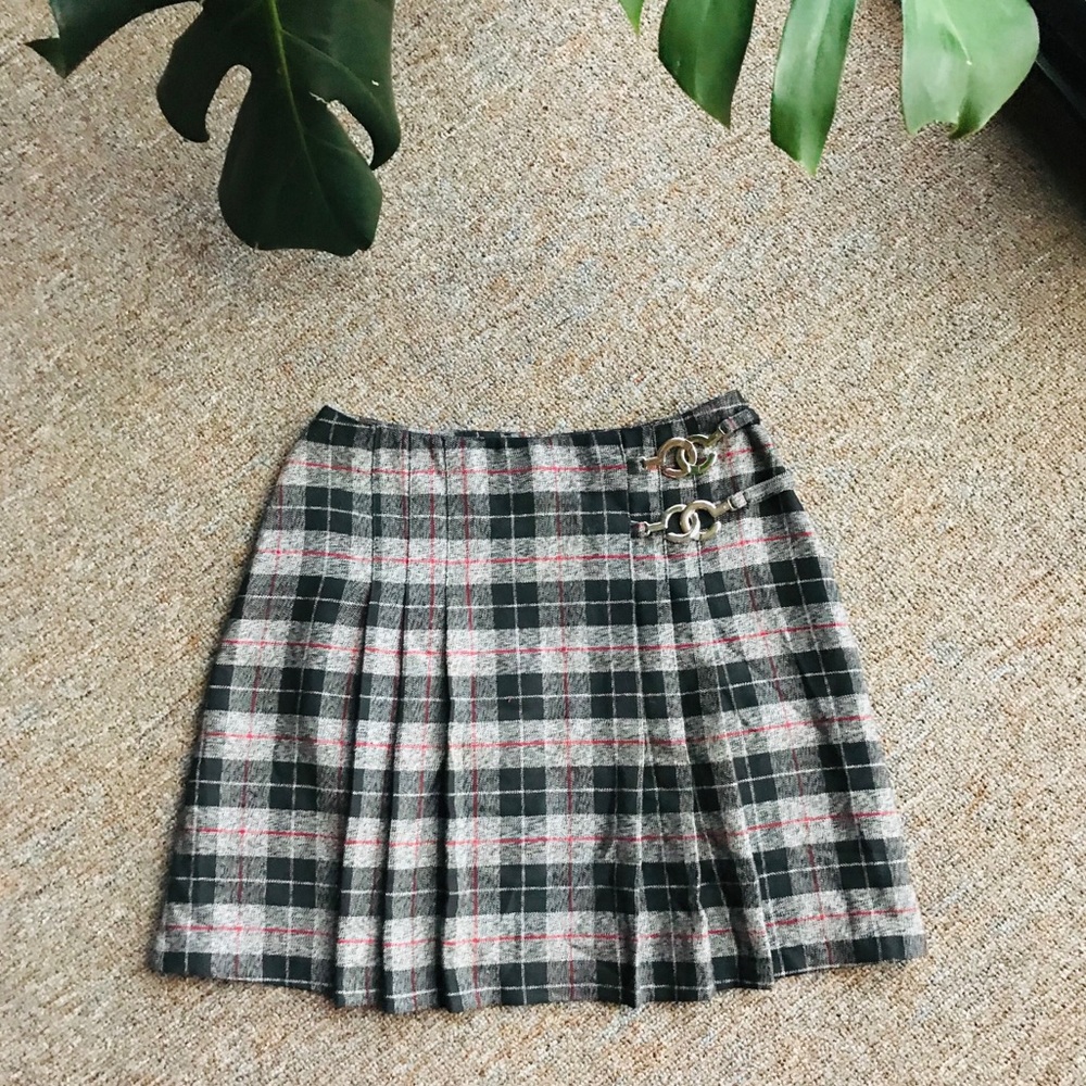 Vintage Plaid Mini Skirt Pleated